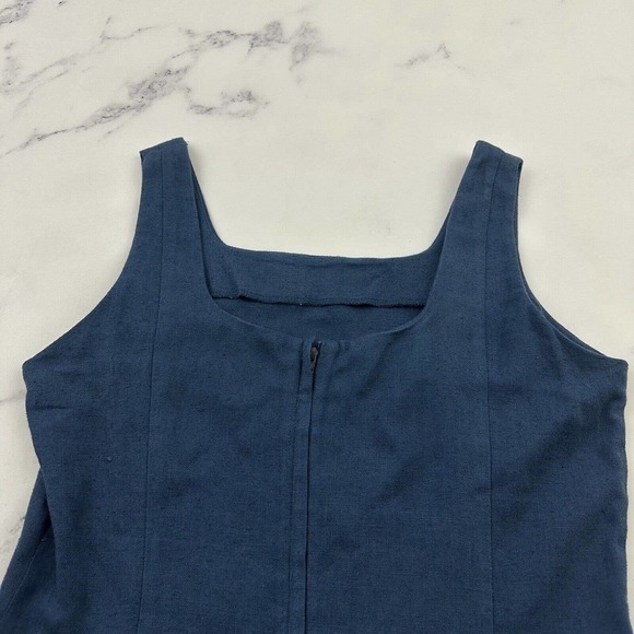 Diane B Vintage Linen Blend Sheath Dress Size 8 Navy Blue Sleeveless 90s - Picture 7 of 9